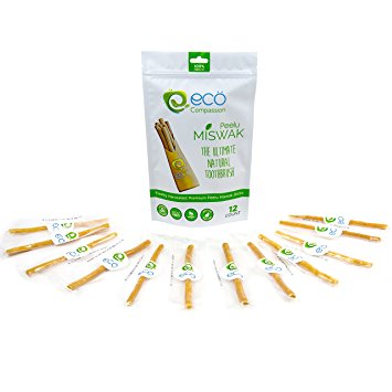 12 Miswak Sticks for Teeth by Eco Compassion | 100% Natural Toothbrush | Eco Friendly Sewak Chewing Stick for Teeth Whitening | Whiter, Fresher Breath | A Healthy Manual Toothbrush (Peelu Miswak, 12)