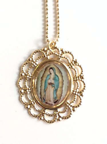 Virgen de Guadalupe Medal Our Lady of Guadalupe with gold plated tiny ball chain 17" length