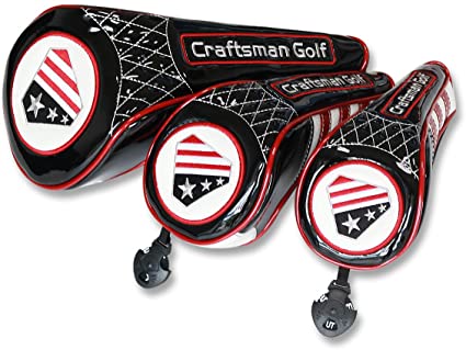 Craftsman Golf USA Flag Black Driver Head Cover Fairway Wood Headcover Hybrid Rescue UT Covers for Taylormade Callaway Ping G25 Zipper Closure