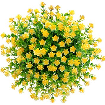 CQURE Artificial Flowers, Fake Flowers Artificial Greenery UV Resistant Plants Eucalyptus Outdoor Bridal Wedding Bouquet for Home Garden Party Wedding Decoration 5 Bunches (Yellow)