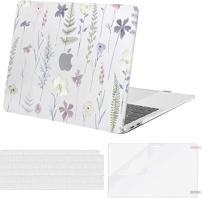 MOSISO Compatible with MacBook Air 13 inch Case 2022 2021 2020 2019 2018 Release A2337 M1 A2179 A1932 Touch ID, Plastic Meadow Floral Hard Shell Case&Keyboard Cover&Screen Protector, Transparent