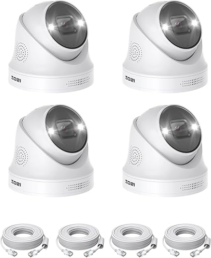 ZOSI 4Pack 5MP PoE Security Cameras with Ethernet Cables, Person Vehicle Detection, Color Night Vision, Sound Light Siren, 2 Way Audio, Weatherproof Outdoor Dome IP Cam Only Work with ZOSI POE NVR