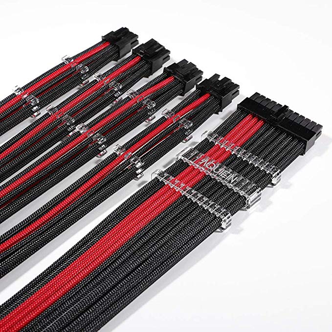 AQUIEIN Sleeved Cable Extension Type/for Power Supply/Mainboard 24, CPU 8, CPU 4 4, PCI-e 6 2(13.7 inch/ 35CM), Holder / (New Point Blood Red)