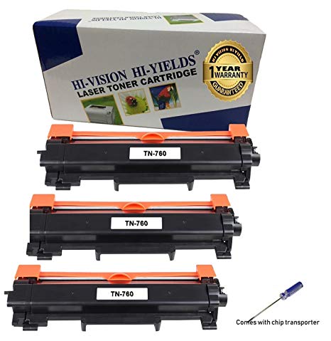 HI-VISION HI-YIELDS Compatible [NO CHIP] TN760 Toner Cartridge HighYield 3000pages Printer use with HL-L2350DW/L2390DW/L2395DW/L2370DW DCP-L2550DW MFC-L2710DW/L2750DW HL-L2370DWXL MFC-L2750DWXL(3Pk)