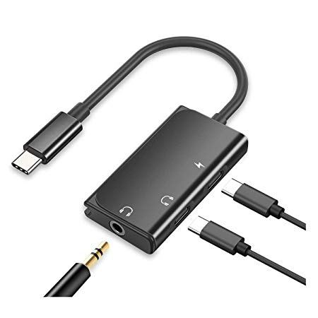 USB C to 3.5mm Audio Adapter, Mxcudu Upgraded 3 in 1 USB Type C Male to 3.5mm&USB C Headphone Jack Dongle and Charging Adapter Compatible with Google Pixel 3/3XL, Note 10/10  and More(Black)