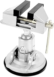 QWORK Portable Vacuum Base Vise with Multi-Angle Rotation - 3.15" Jaw Width Pivots Vise Portable Vacuum Base Vise, for Various Smooth Work Surfaces