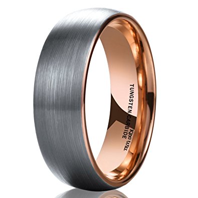 King Will DUO Unisex 6mm Classic Rose Gold Domed Tungsten Carbide Wedding Band Ring Comfort Fit