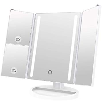 BESTOPE Makeup Vanity Mirror with 24 LED Lights, 3X/2X Magnifying Led Makeup Mirror,15 inch Larger Touch Screen,Dual Power Supply,180° Adjustable Rotation,Countertop Cosmetic Mirror