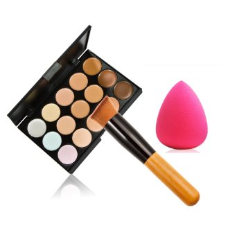 Perfect shopping 15 Color Concealer Palette   Wooden Handle Brush   Cosmetic Puff Base Foundation Concealers Face Powder Makeup Tools