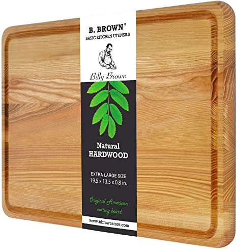 B.Brown EXTRA LARGE Wood Cutting Board With Juice Groove For Kitchen 19.5x13.5 In From Natural HARDWOOD For Use As: Butcher Block Chopping Block Chess Vegetables Carving Board (Square 19.5x13.5 In)