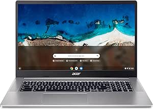 Acer Chromebook 317 CB317-1H-C7TP Ordinateur Portable 17,3'' Full HD, PC Portable (Intel Celeron N4500, RAM 8 Go, 256 Go eMMC, Intel UHD Graphics, Chrome OS), Laptop Gris Argenté