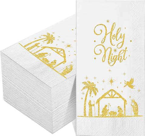 Christmas Napkins Disposable Paper Xmas Disposable Guest Towels Merry Christmas Dinner Napkins Design for Winter Holiday Party Supplies Tableware Decorations (Nativity Style, 120 Pcs)