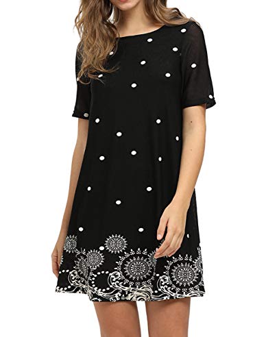 Romwe Women's Short Sleeve Floral Print Loose Casual Tunic Swing Summer Shift Dress