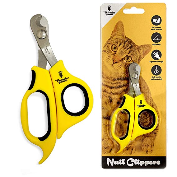 Thunderpaws Professional-Grade Cat Nail Clippers by with Angled Tip - Suitable for Cats and Small Animals (Cats & Small Animals, Yellow)