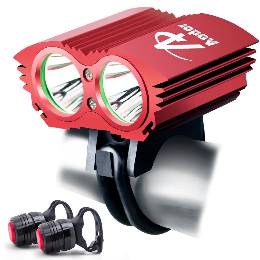 Aodor USB /DC Rechargeable Bike Headlight - Front &Rear Combination - With 2 Free Led Taill