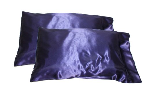 2pc New Queen/Standard Silk~y Satin Pillow Case Multiple Colors (Deep Purple)
