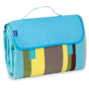 Yodo Water-Resistant Picnic Blanket Tote with Soft Fleece, Spring Summer Stripe