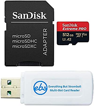 SanDisk 512GB Extreme Pro MicroSD Memory Card with Adapter Works with GoPro Hero 10 Black Action Cam U3 V30 4K A2 Class 10 SDSQXCZ-512G-GN6MA Bundle with 1 Everything But Stromboli Micro Card Reader