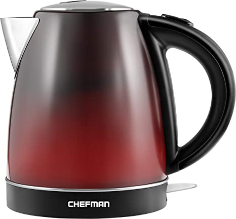 Chefman Colour-Changing Electric Kettle with Auto Shut-off, Fast-boiling Water Heater, Lifts from Base for Cordless Pouring, Stainless Steel BPA-free Interior, 1.7 Litre, Black/Red