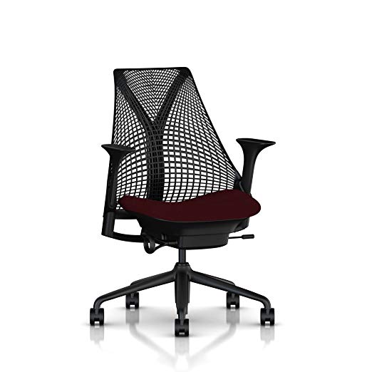 Herman Miller Sayl Ergonomic Office Chair with Tilt Limiter and Carpet Casters | Stationary Seat Depth and Arms | Black Frame with Claret Crepe Seat