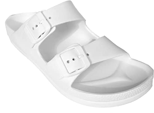 H2K Women's Lightweight Comfort Soft Slides EVA Adjustable Double Buckle Flat Sandals Buddy