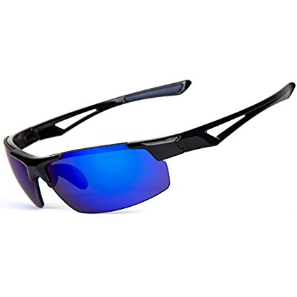 Shieldo Polarized Sports Sunglasses For Men And Women Running Cycling Fishing, Mirrored Integrated Polarized Lens Unbreakable Frame SLY003