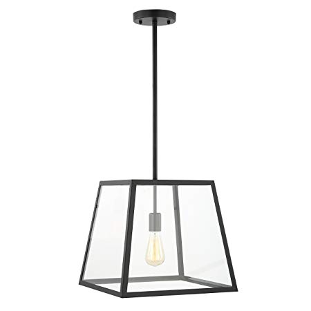 Light Society LS-C103 Preston Pendant Lamp, Matte Black Shade with Clear Glass Panels, Modern Industrial Lighting Fixture