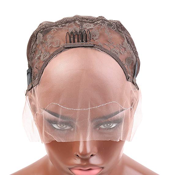 Bella Hair Undetectable Swiss Lace Front Wig Cap for Making Wigs with Adjustable Straps and Combs Large Size Skin Color Dark Brown