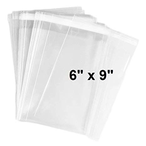 888 Display USA 100ct Adhesive Treat Bags 6x9 Clear - 2 mils Thick Self Sealing OPP Plastic Bags for Bakery Cookies Christmas Party Decorative Gift (6'' x 9'')