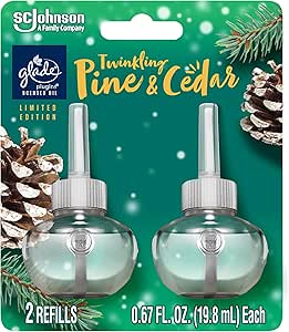 Glade PlugIns Refills Air Freshener, Scented and Essential Oils for Home and Bathroom, Twinkling Pine & Cedar, 1.34 Fl Oz, 2 Count