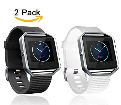 Fitbit Blaze Bands [2 pack], Olytop Silicone Classic Replacement Bands for Fitbit Blaze Watch Accessory Women Men[FRAME not Included] (White Black, Small (5.3''-6.7''))