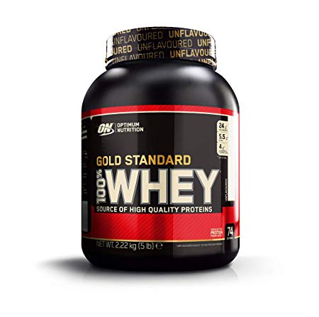 Optimum Nutrition Gold Standard Whey Muscle Building and Recovery Protein Powder with Glutamine and Amino Acids, Unflavoured, 74 Servings, 2.22 kg