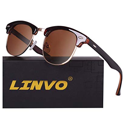 LINVO Classic Semi Rimless Half Frame Polarized Sunglasses for Men Women UV400