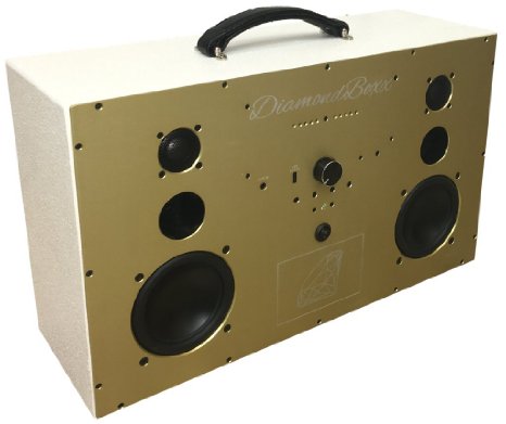 DiamondBoxx Model L Wireless BlueTooth Speaker / Boombox (White with Gold Aluminum)