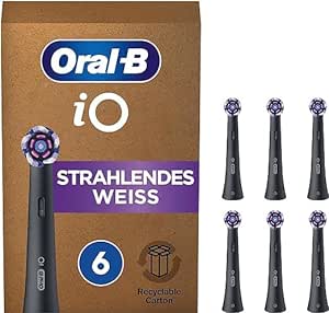 iO Radiant White Electric Toothbrush Head, Angled Bristles Deeper Plaque Removal, with Polishing Petals for Teeth Whitening, Pack of 6 Toothbrush Heads, Black