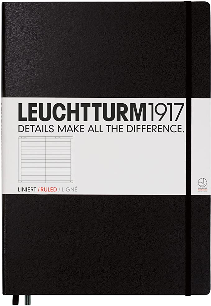 Leuchtturm1917 Master A4 Plus Ruled Hardcover Notebook- 233 Numbered Pages, Black