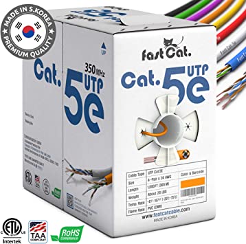 fastCat. Cat5e Ethernet Cable 1000ft - Insulated Bare Copper Wire Internet Cable with FastReel - 350MHZ / Gigabit Speed UTP LAN Cable - CMR (Orange)