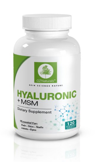 OZNaturals Hyaluronic Acid Joint Supplement  MSM - Essential For Healthy Joints Skin Hair Nails and Eyes - Considered The Most Effective Hyaluronic Supplements Available 120 Veggie Caps 900 MG