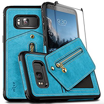 Samsung Galaxy S8 Plus Case, Zizo Nebula Wallet Case w/ [Galaxy S8 Plus Screen Protector] Zipper Pouch - Slim Leather Folio w/ Magnetic Closure - S8