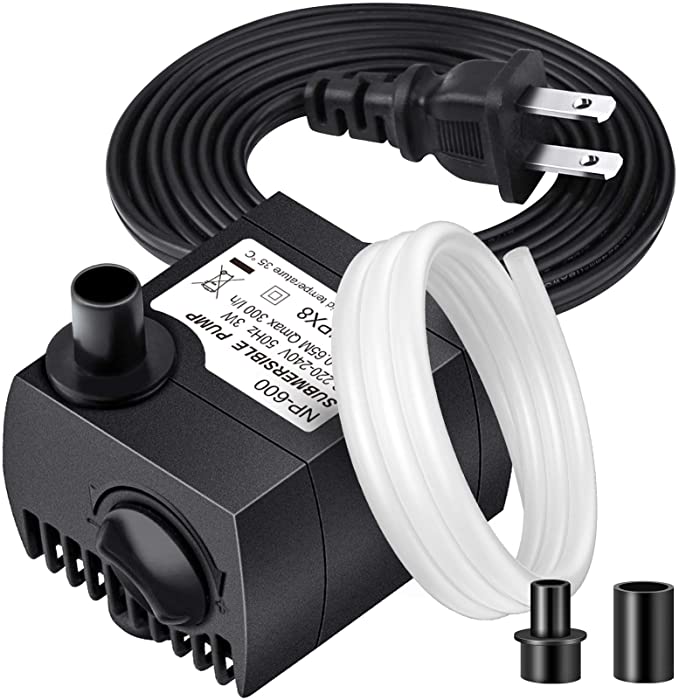 Homasy 80 GPH (300L/H, 4W) Submersible Water Pump, Ultra Quiet For Pond, Aquarium, Fish Tank Fountain, Powerful Water Pump with 5.9ft (1.8m) Power Cord (Black, 1.87in1.68in1.24) (Black, 1.891.651.22)