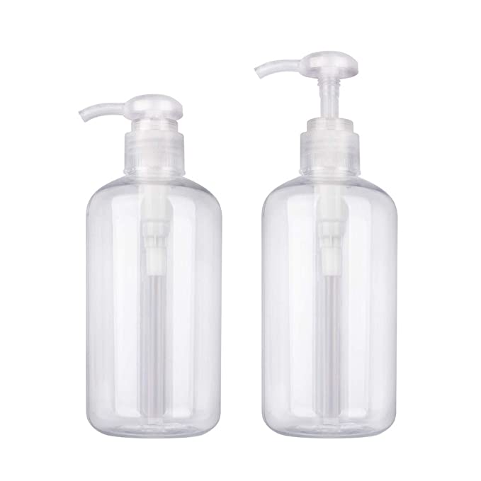 Yeeco Pump Bottle, 2 PCS Plastic Pump Bottles Dispenser Empty 10oz/300ml Refillable Lotion Pump Bottle Set for Shampoo Conditioner Body Wash Lotion Dispenser with Pump-Clear