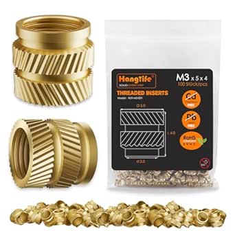 HANGLIFE Gewindeeinsatz, M3 Einpressmuttern für 3D Druck Zubehör - Messing Metrische Einschmelzgewinde Gewindehülse - Threaded Inserts für 3D-Druckkomponenten und Kunststoffteile(100 Stück)