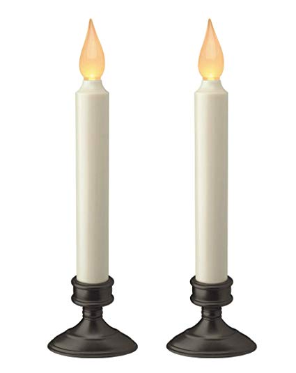 Xodus Innovations Battery Operated LED Window Candle, Dusk to Dawn Light Sensor, Aged Bronze Base, Amber Flicker Flame (2 Pack)