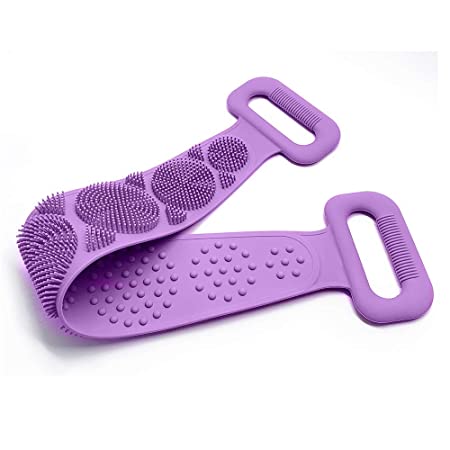Silicone Bath Body Brush, Exfoliating Long Silicone Body Back Scrubber, Easy to Clean, Lathers Well, Eco Friendly, Long Lasting,(Purple)