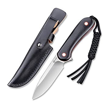 CIVIVI Fixed Blade Elementum Knife 3.98" Blade, Contoured G10 Handles, Belt Knife with Leather Sheath,Tied Paracord Lanyard for Outdoor EDC C2104A