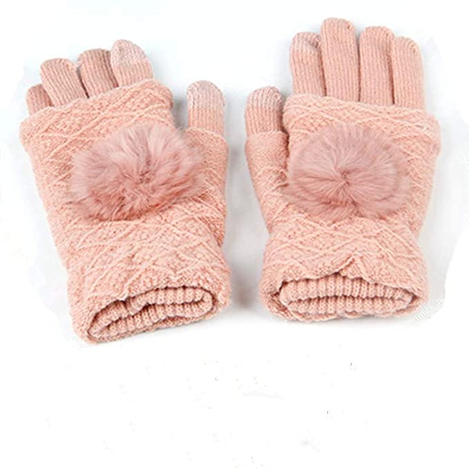 Women's & Men's USB Heated Gloves Mitten Winter Hands Warm Laptop Gloves, Pom Pom Knitting Hands Full & Half Heated Fingerless Heating Warmer Washable Design (Pink)