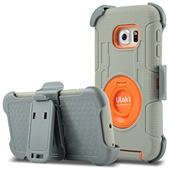 S6 Edge Case, Galaxy S6 Edge Case, ULAK Hybird Rugged and Silicone Protective Cover with Kickstand and Belt Clip Holster for Samsung Galaxy S6 Edge (Orange   Gray) [Will not Fit S6 Edge Plus]