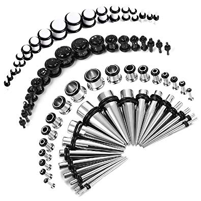 BodyJ4You 72PC Gauges Kit Acrylic Plugs Stainless Steel Tapers 14G-00G Ear Stretching Piercing Set