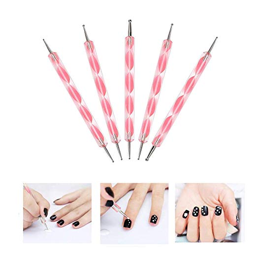 Kiseki Double Ended 2 Way Nail Art Dotting Pen Nail Point Drill Pen Manicure Beauty Tools 5 pcs Pink