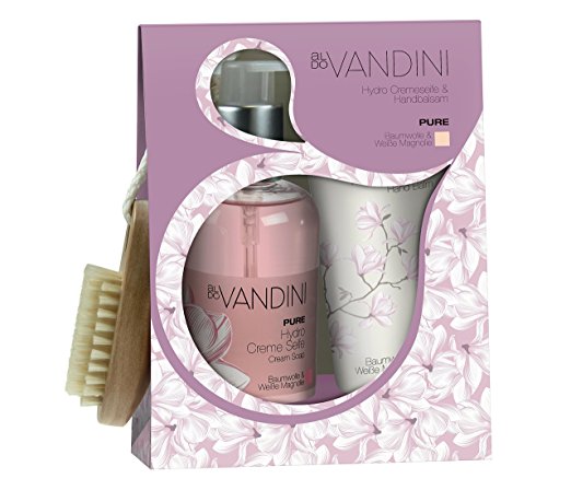 Hand Care Giftset with Nail Brush Imported From Germany Vegan Paraben Free Hydrating Hand Soap with Moisturizing Hand Lotion Elegantly Scented with Magnolia Blossoms by PURE aldo Vandini